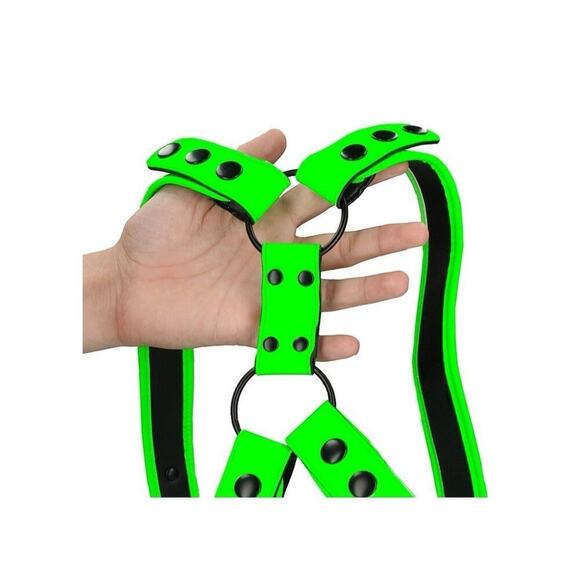 🦋B2G1🦋OUCH! Glow In The Dark NEON GREEN Bonded Leather Sling Harness | S/M | - Picture 5 of 8